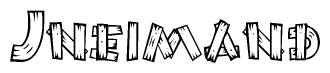 The image contains the name Jneimand written in a decorative, stylized font with a hand-drawn appearance. The lines are made up of what appears to be planks of wood, which are nailed together