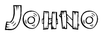 The image contains the name Johno written in a decorative, stylized font with a hand-drawn appearance. The lines are made up of what appears to be planks of wood, which are nailed together