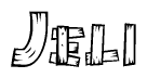 The clipart image shows the name Jeli stylized to look as if it has been constructed out of wooden planks or logs. Each letter is designed to resemble pieces of wood.