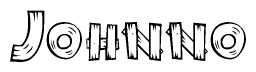 The image contains the name Johnno written in a decorative, stylized font with a hand-drawn appearance. The lines are made up of what appears to be planks of wood, which are nailed together