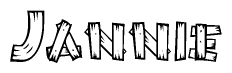 The clipart image shows the name Jannie stylized to look like it is constructed out of separate wooden planks or boards, with each letter having wood grain and plank-like details.