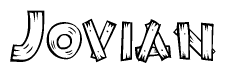 The image contains the name Jovian written in a decorative, stylized font with a hand-drawn appearance. The lines are made up of what appears to be planks of wood, which are nailed together