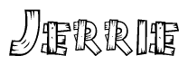The clipart image shows the name Jerrie stylized to look like it is constructed out of separate wooden planks or boards, with each letter having wood grain and plank-like details.