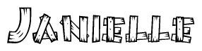 The image contains the name Janielle written in a decorative, stylized font with a hand-drawn appearance. The lines are made up of what appears to be planks of wood, which are nailed together