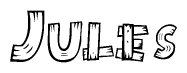 The clipart image shows the name Jules stylized to look as if it has been constructed out of wooden planks or logs. Each letter is designed to resemble pieces of wood.