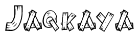 The image contains the name Jaqkaya written in a decorative, stylized font with a hand-drawn appearance. The lines are made up of what appears to be planks of wood, which are nailed together