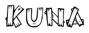 The image contains the name Kuna written in a decorative, stylized font with a hand-drawn appearance. The lines are made up of what appears to be planks of wood, which are nailed together