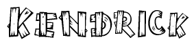 The image contains the name Kendrick written in a decorative, stylized font with a hand-drawn appearance. The lines are made up of what appears to be planks of wood, which are nailed together