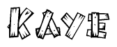 The clipart image shows the name Kaye stylized to look as if it has been constructed out of wooden planks or logs. Each letter is designed to resemble pieces of wood.