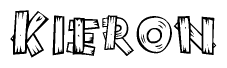 The image contains the name Kieron written in a decorative, stylized font with a hand-drawn appearance. The lines are made up of what appears to be planks of wood, which are nailed together