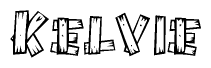 The clipart image shows the name Kelvie stylized to look like it is constructed out of separate wooden planks or boards, with each letter having wood grain and plank-like details.