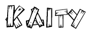 The image contains the name Kaity written in a decorative, stylized font with a hand-drawn appearance. The lines are made up of what appears to be planks of wood, which are nailed together