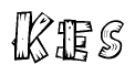 The image contains the name Kes written in a decorative, stylized font with a hand-drawn appearance. The lines are made up of what appears to be planks of wood, which are nailed together