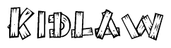 The clipart image shows the name Kidlaw stylized to look as if it has been constructed out of wooden planks or logs. Each letter is designed to resemble pieces of wood.