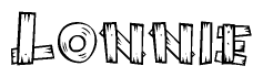 The clipart image shows the name Lonnie stylized to look like it is constructed out of separate wooden planks or boards, with each letter having wood grain and plank-like details.
