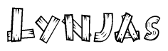 The clipart image shows the name Lynjas stylized to look like it is constructed out of separate wooden planks or boards, with each letter having wood grain and plank-like details.