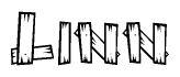 The clipart image shows the name Linn stylized to look like it is constructed out of separate wooden planks or boards, with each letter having wood grain and plank-like details.