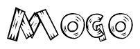 The image contains the name Mogo written in a decorative, stylized font with a hand-drawn appearance. The lines are made up of what appears to be planks of wood, which are nailed together