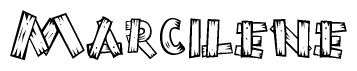 The image contains the name Marcilene written in a decorative, stylized font with a hand-drawn appearance. The lines are made up of what appears to be planks of wood, which are nailed together