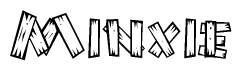 The clipart image shows the name Minxie stylized to look like it is constructed out of separate wooden planks or boards, with each letter having wood grain and plank-like details.