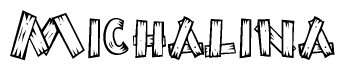 The clipart image shows the name Michalina stylized to look as if it has been constructed out of wooden planks or logs. Each letter is designed to resemble pieces of wood.