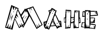 The clipart image shows the name Mahe stylized to look as if it has been constructed out of wooden planks or logs. Each letter is designed to resemble pieces of wood.