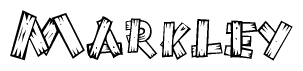 The image contains the name Markley written in a decorative, stylized font with a hand-drawn appearance. The lines are made up of what appears to be planks of wood, which are nailed together