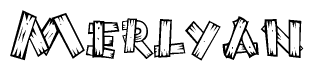 The clipart image shows the name Merlyan stylized to look as if it has been constructed out of wooden planks or logs. Each letter is designed to resemble pieces of wood.