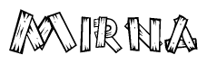 The clipart image shows the name Mirna stylized to look like it is constructed out of separate wooden planks or boards, with each letter having wood grain and plank-like details.