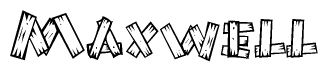 The image contains the name Maxwell written in a decorative, stylized font with a hand-drawn appearance. The lines are made up of what appears to be planks of wood, which are nailed together