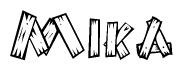 The image contains the name Mika written in a decorative, stylized font with a hand-drawn appearance. The lines are made up of what appears to be planks of wood, which are nailed together