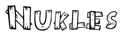 The image contains the name Nukles written in a decorative, stylized font with a hand-drawn appearance. The lines are made up of what appears to be planks of wood, which are nailed together