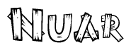 The image contains the name Nuar written in a decorative, stylized font with a hand-drawn appearance. The lines are made up of what appears to be planks of wood, which are nailed together