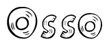 The image contains the name Osso written in a decorative, stylized font with a hand-drawn appearance. The lines are made up of what appears to be planks of wood, which are nailed together
