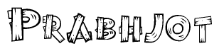   The image contains the name Prabhjot written in a decorative, stylized font with a hand-drawn appearance. The lines are made up of what appears to be planks of wood, which are nailed together 