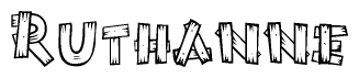 The clipart image shows the name Ruthanne stylized to look as if it has been constructed out of wooden planks or logs. Each letter is designed to resemble pieces of wood.