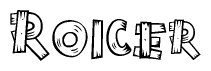 The clipart image shows the name Roicer stylized to look as if it has been constructed out of wooden planks or logs. Each letter is designed to resemble pieces of wood.