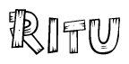 The clipart image shows the name Ritu stylized to look like it is constructed out of separate wooden planks or boards, with each letter having wood grain and plank-like details.