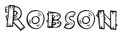 The clipart image shows the name Robson stylized to look like it is constructed out of separate wooden planks or boards, with each letter having wood grain and plank-like details.
