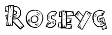 The clipart image shows the name Roseyg stylized to look like it is constructed out of separate wooden planks or boards, with each letter having wood grain and plank-like details.