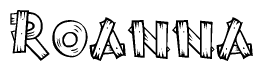 The image contains the name Roanna written in a decorative, stylized font with a hand-drawn appearance. The lines are made up of what appears to be planks of wood, which are nailed together
