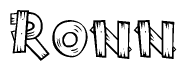 The image contains the name Ronn written in a decorative, stylized font with a hand-drawn appearance. The lines are made up of what appears to be planks of wood, which are nailed together