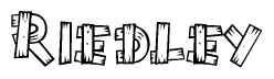 The image contains the name Riedley written in a decorative, stylized font with a hand-drawn appearance. The lines are made up of what appears to be planks of wood, which are nailed together