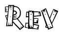 The clipart image shows the name Rev stylized to look like it is constructed out of separate wooden planks or boards, with each letter having wood grain and plank-like details.