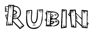 The clipart image shows the name Rubin stylized to look as if it has been constructed out of wooden planks or logs. Each letter is designed to resemble pieces of wood.