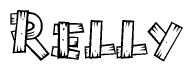 The image contains the name Relly written in a decorative, stylized font with a hand-drawn appearance. The lines are made up of what appears to be planks of wood, which are nailed together
