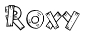 The clipart image shows the name Roxy stylized to look as if it has been constructed out of wooden planks or logs. Each letter is designed to resemble pieces of wood.