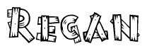 The image contains the name Regan written in a decorative, stylized font with a hand-drawn appearance. The lines are made up of what appears to be planks of wood, which are nailed together