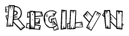 The image contains the name Regilyn written in a decorative, stylized font with a hand-drawn appearance. The lines are made up of what appears to be planks of wood, which are nailed together