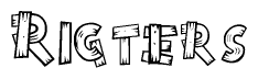 The image contains the name Rigters written in a decorative, stylized font with a hand-drawn appearance. The lines are made up of what appears to be planks of wood, which are nailed together